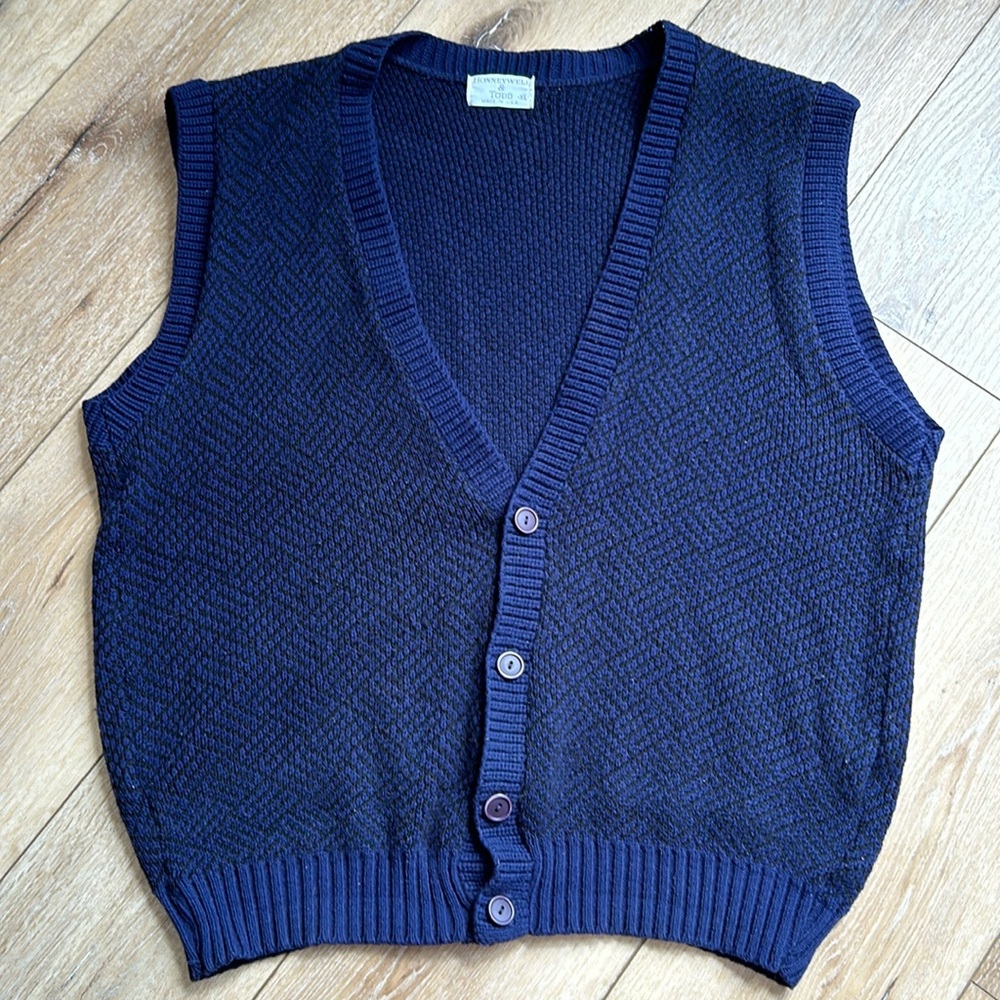 Vintage Honneywell & Todd Button Sweater Vest Size XL Men’s Navy Blue Pr…
